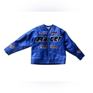 Formula One Racing Staff Source Jeans Blue Leather Motorcycle Jacket Size 2X